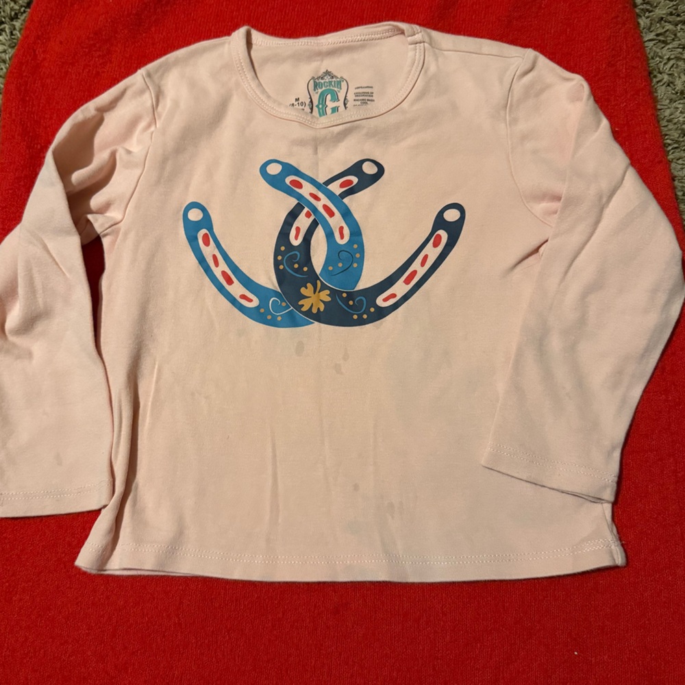 Kids Pink Shirt with Blue Horseshoe Design